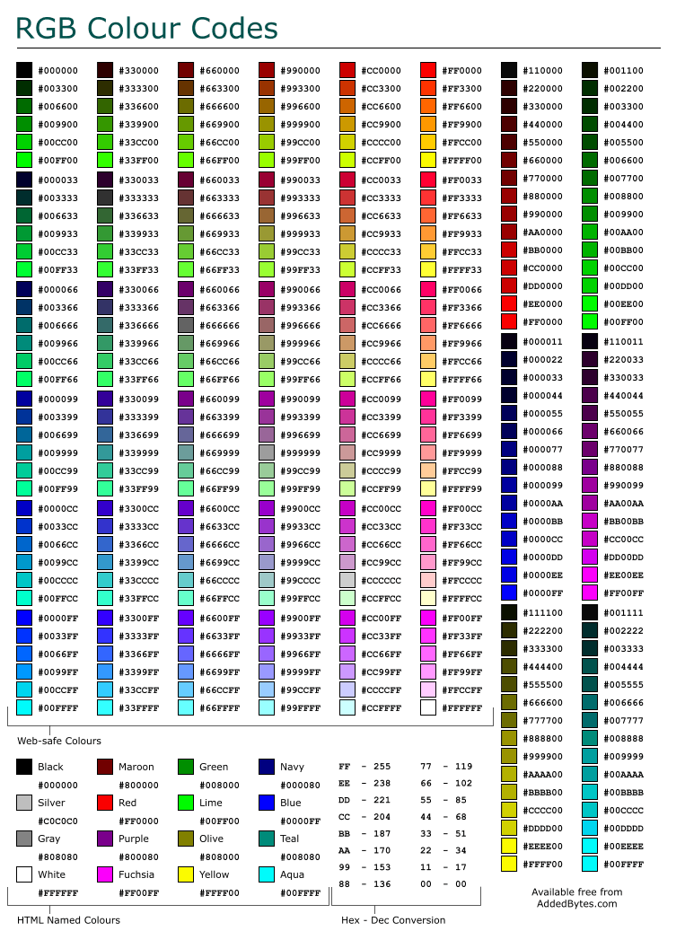RGB十六进制颜色表